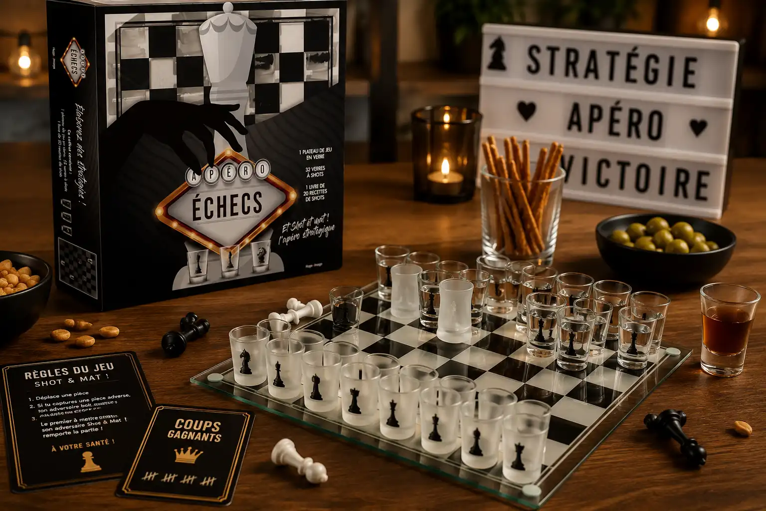 Cadeau Noël Coffret Apéro Échecs