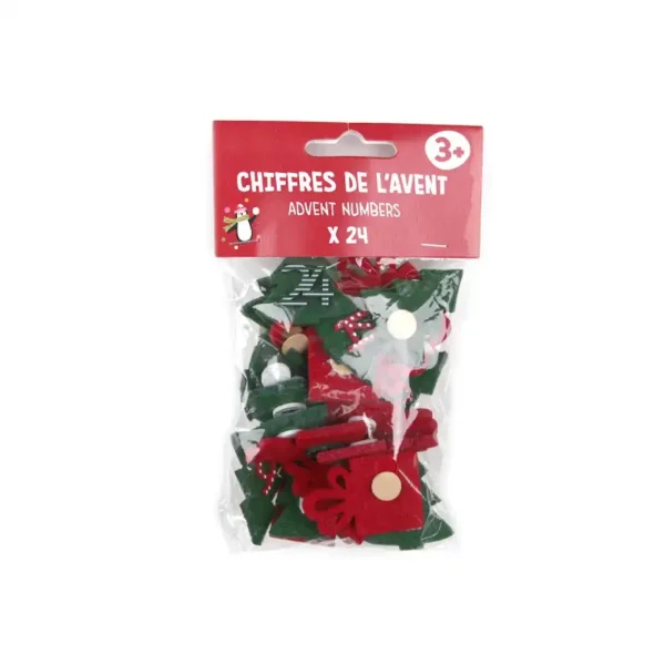 Calendrier de l'Avent 24 chiffres bois sur feutrine