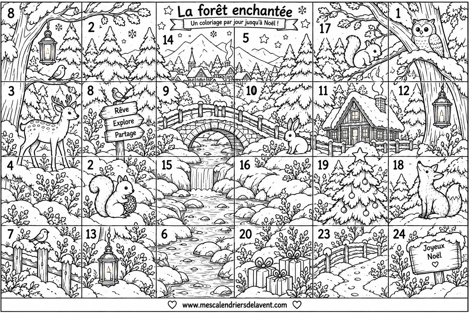 Coloriage Calendrier Avent La forêt enchantée