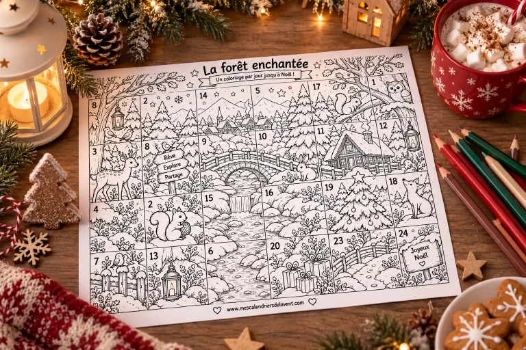 Imprimable Coloriage Calendrier Avent La forêt enchantée