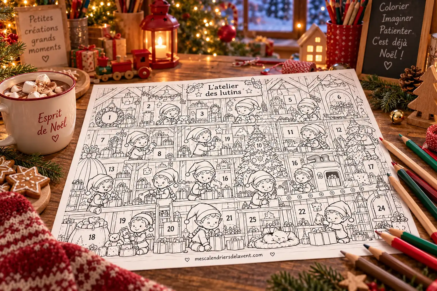 Imprimable Coloriage Calendrier Avent L’atelier des lutins
