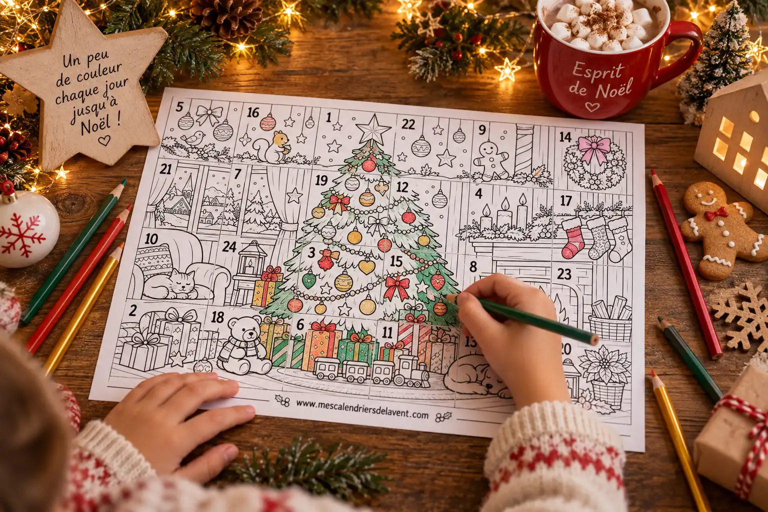 Imprimable Coloriage Calendrier Avent Le grand sapin Noël